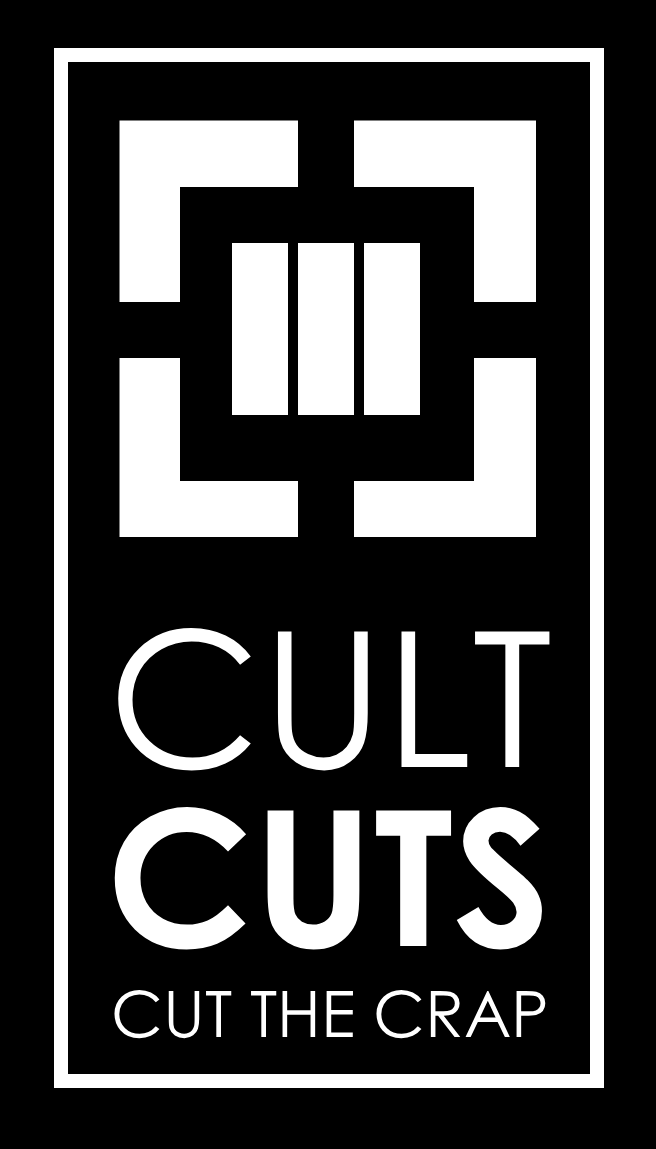 Logotipo de Cult Cuts en blanco